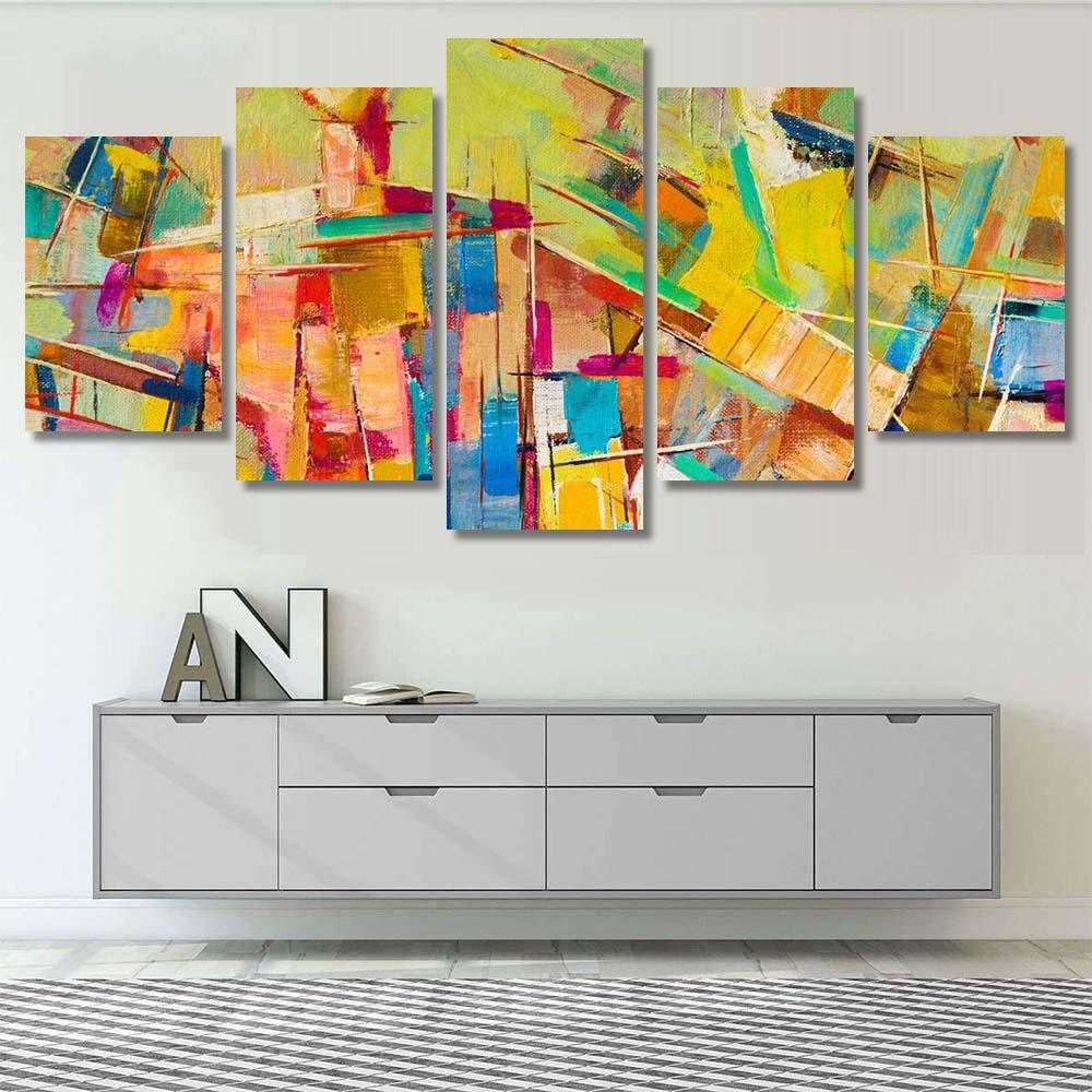 Abstract Colorful Oil Painting On Canvas - Abstract 5 Piece Canvas Art Wall Decor