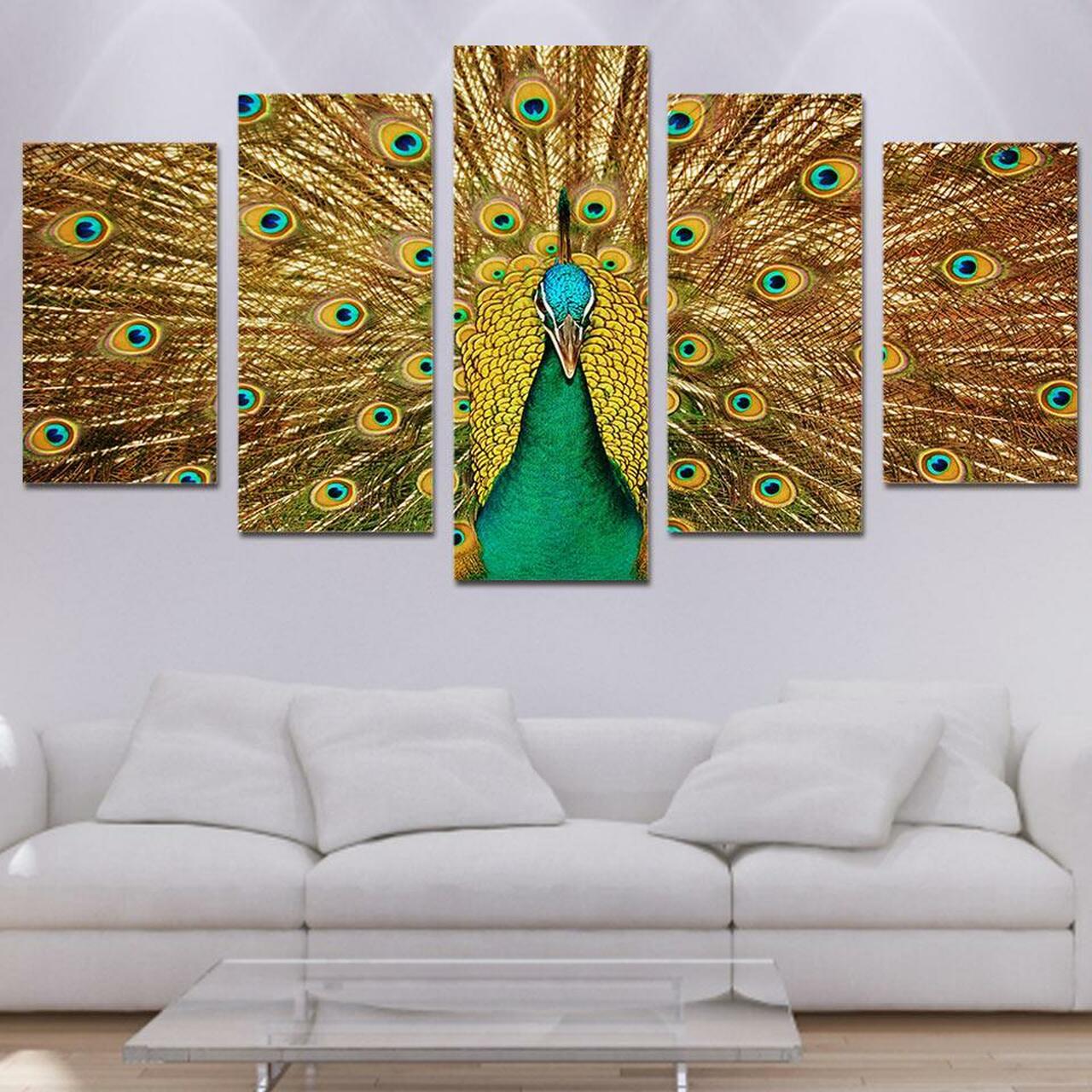 Peacock Dance Golden 5 Piece Canvas Art Wall Decor – CA Go Canvas