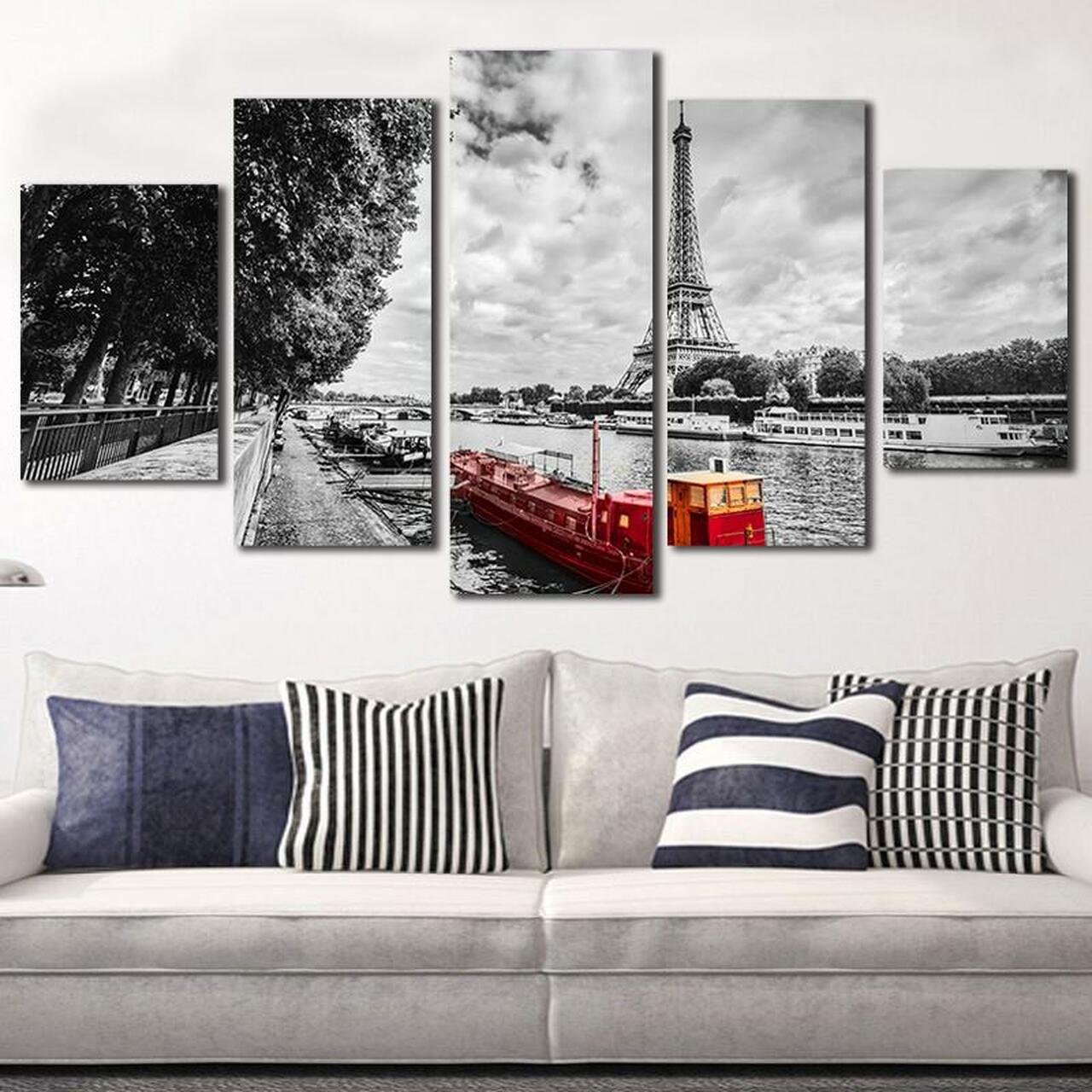Red Boat in Paris 5 Piece Canvas Art Wall Decor – CA Go Canvas