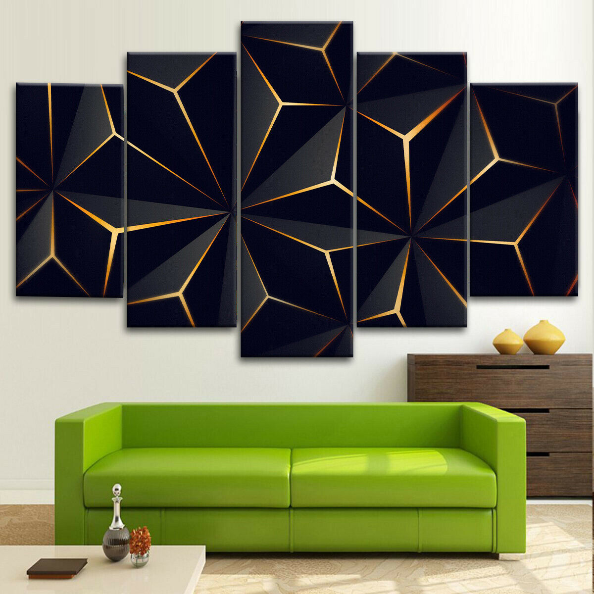Abstract Geometric Gold Triangle Wall Art Canvas Decor Printing – CA Go ...